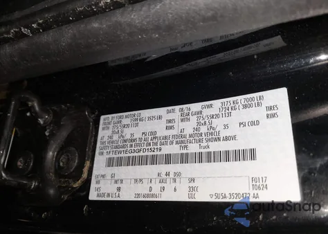 2016 Ford F-150 Platinum from USA, damaged, VIN 1FTEW1EG3GFD15219